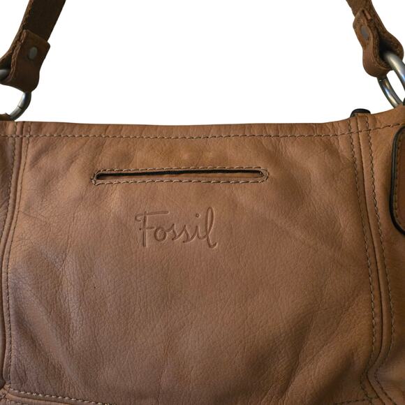 Vintage Fossil Leather Hanover Hobo Shoulder Bag Saddle Brown Purse Zip Closure - Picture 7 of 10